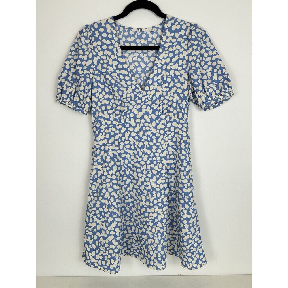 Uniqlo Babydoll Light Blue Fit and Flare Dress Printed Short Sleeve Women's XS